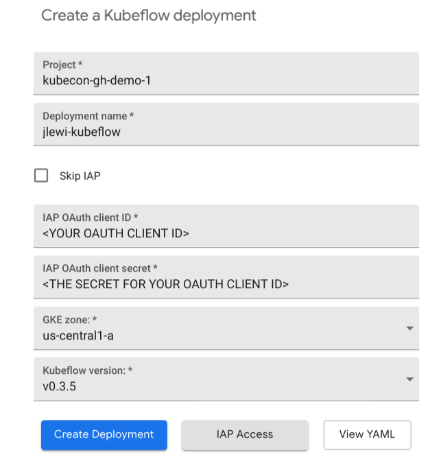 Kubeflow deployment UI